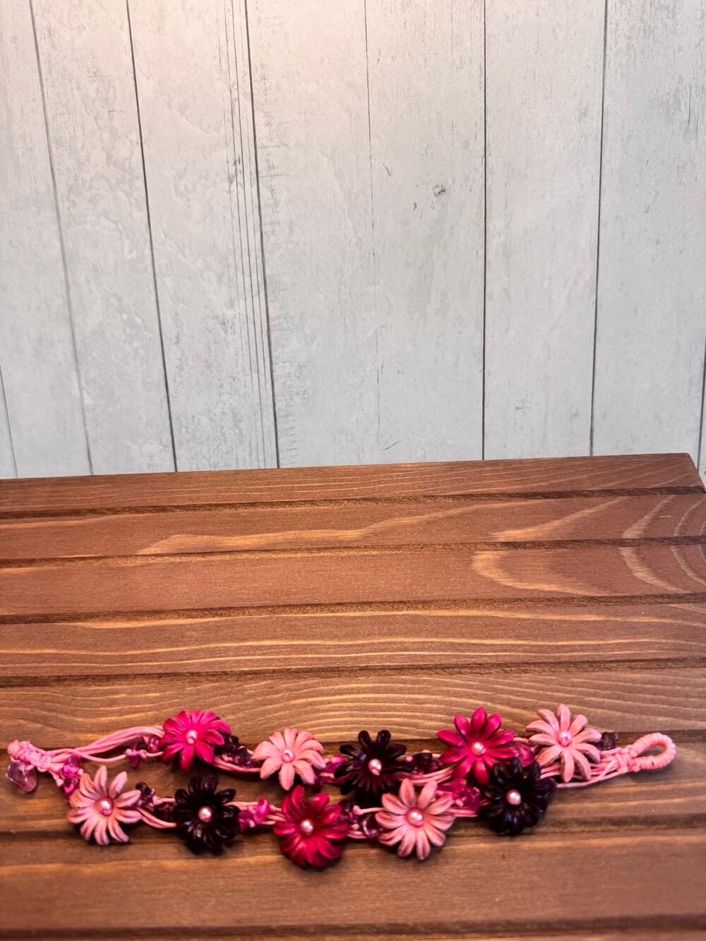 Handmade Genuine Leather Pink Purple Flower Bracelet w Stones Pink Bracelet NEW